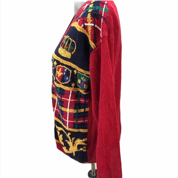 Chaus Coat of Arms Cardigan Sweater, Red, Small - Picture 3 of 8